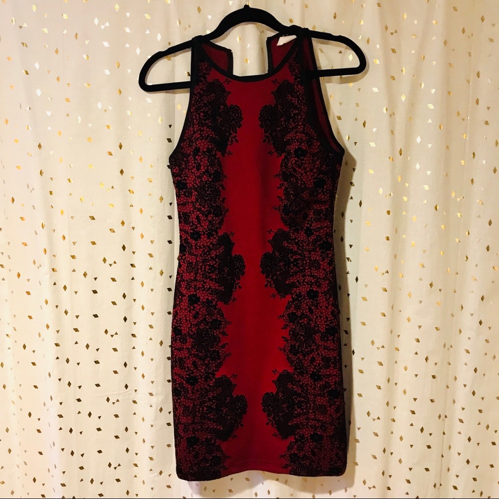 B. SMART RED AND BLACK COCKTAIL DRESS